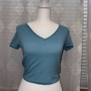 Target Women's Teal V-Neck Crop Top